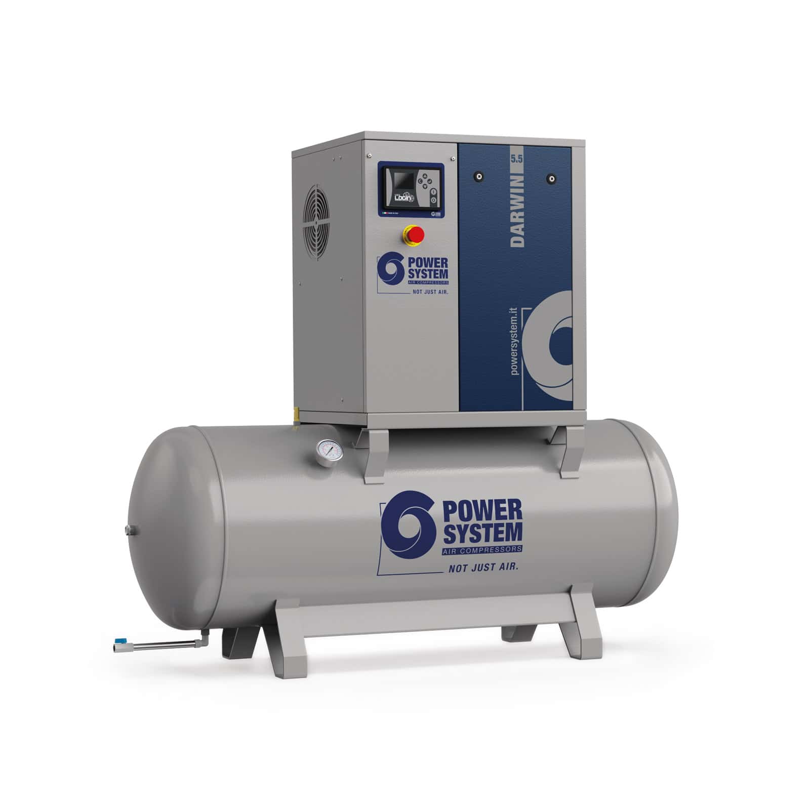 DARWIN-E 5.5-10-270 Screw compressor with belt transmission, complete with tank.