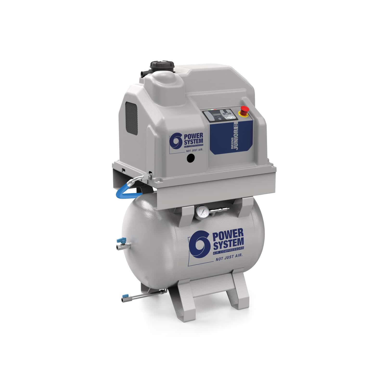 MiniJUNIOR-E 2.2-10-90 M The smallest and most compact direct drive transmission screw compressor, complete with tank.