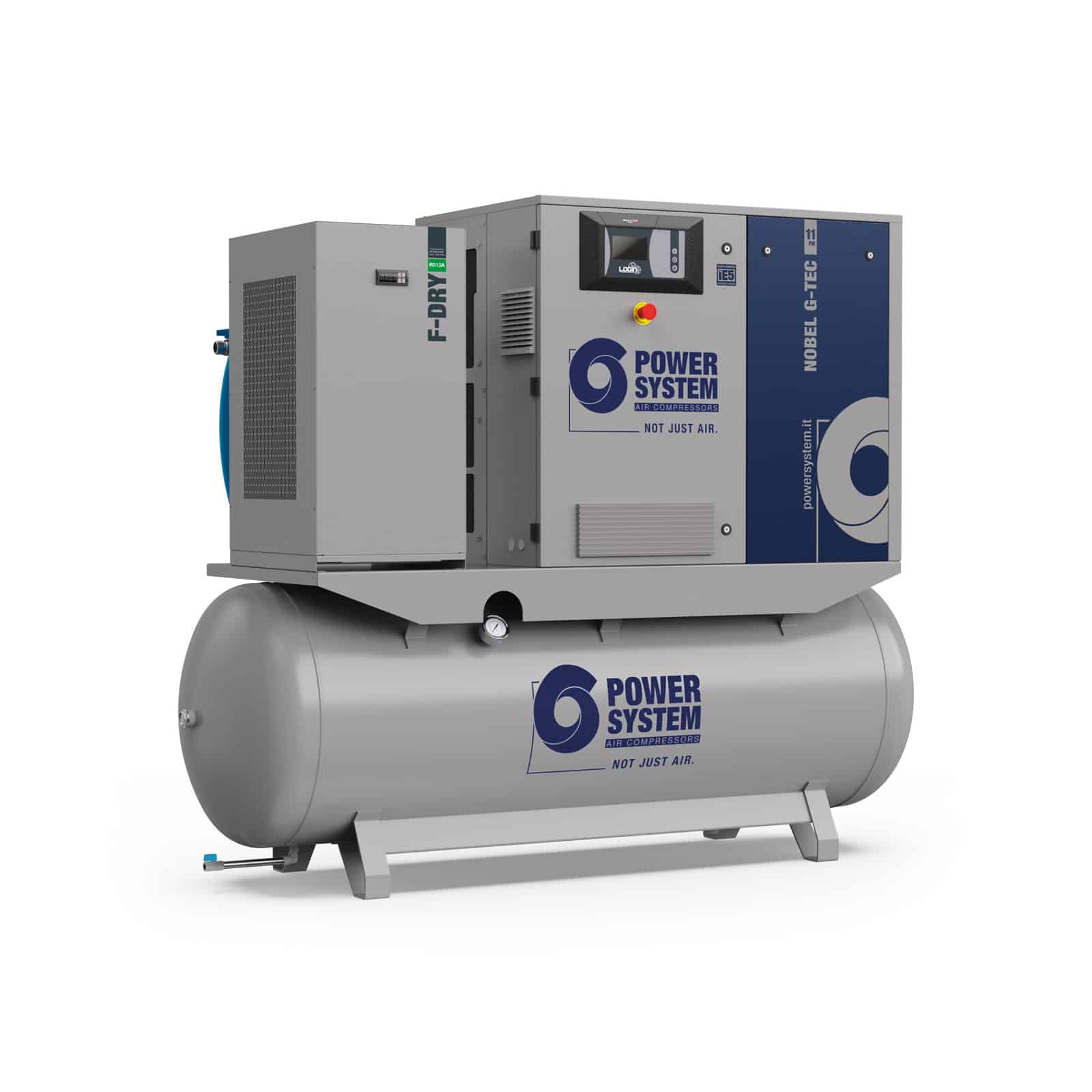 NOBEL-E 11-08-270 PM-DF (G-TEC) Screw compressor with direct drive transmission, permanent magnet motor, complete with tank, dryer and filters.