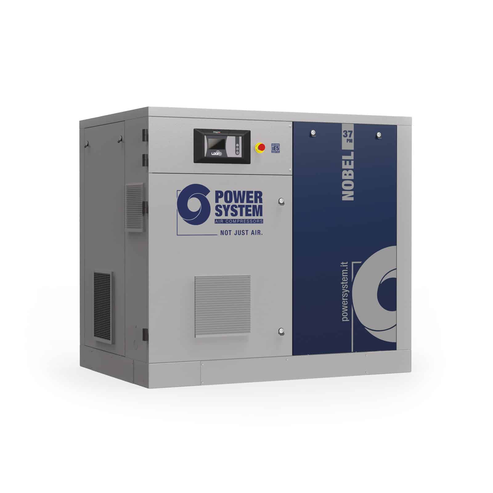 NOBEL-E 37-10 PM Screw compressor with direct drive transmission and permanent magnet motor with inverter.
