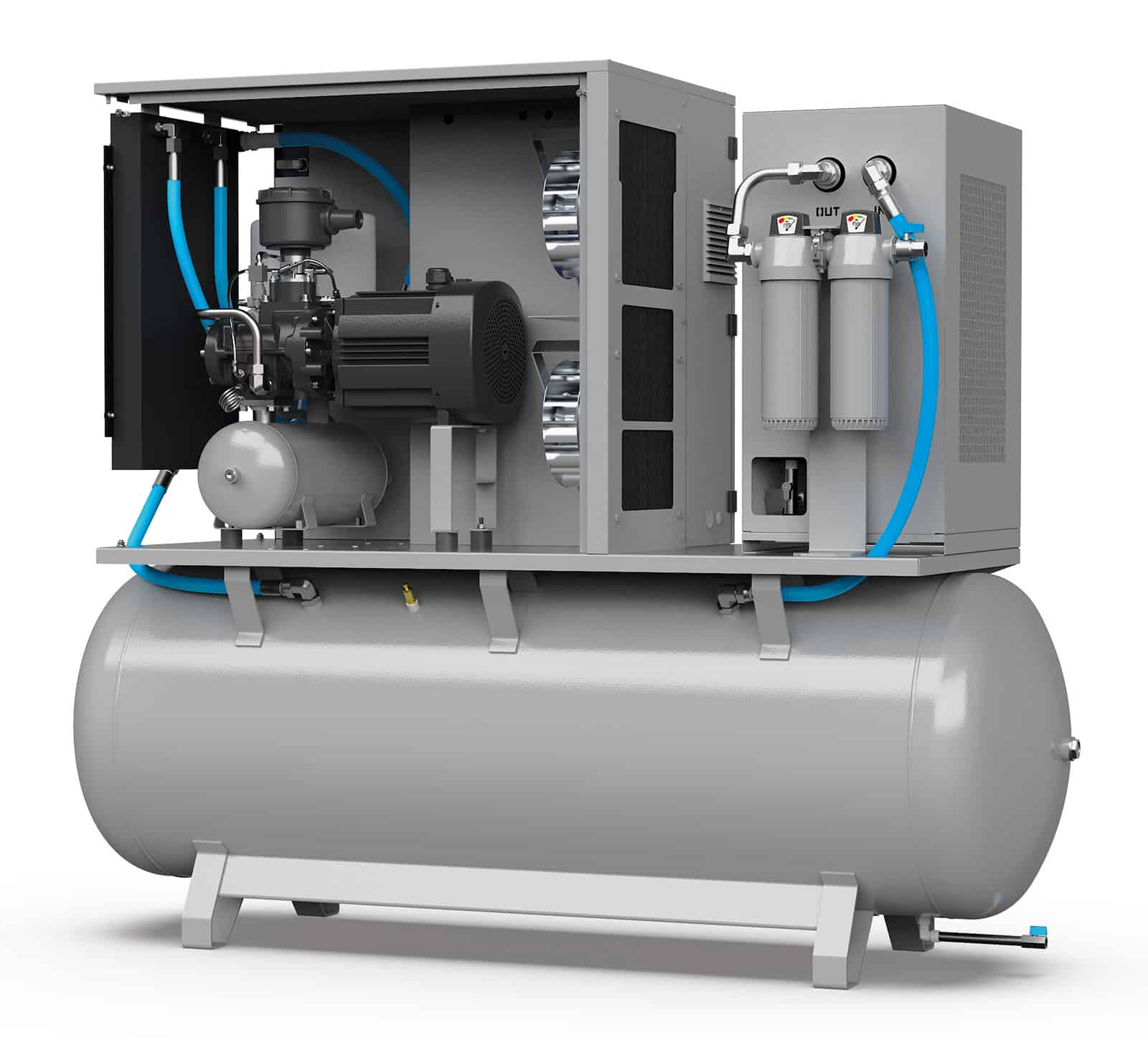 NOBEL-E 15-08-270 PM-DF (G-TEC) Compressore a vite con trasmissione diretta, inverter e motore a magneti permanenti, completo di serbatoio, essiccatore e filtri. altre applicazioni