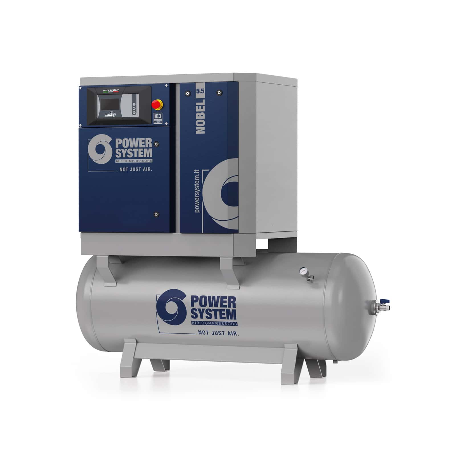 NOBEL 5.5-10-270 Screw compressor with direct drive transmission, complete with tank.
