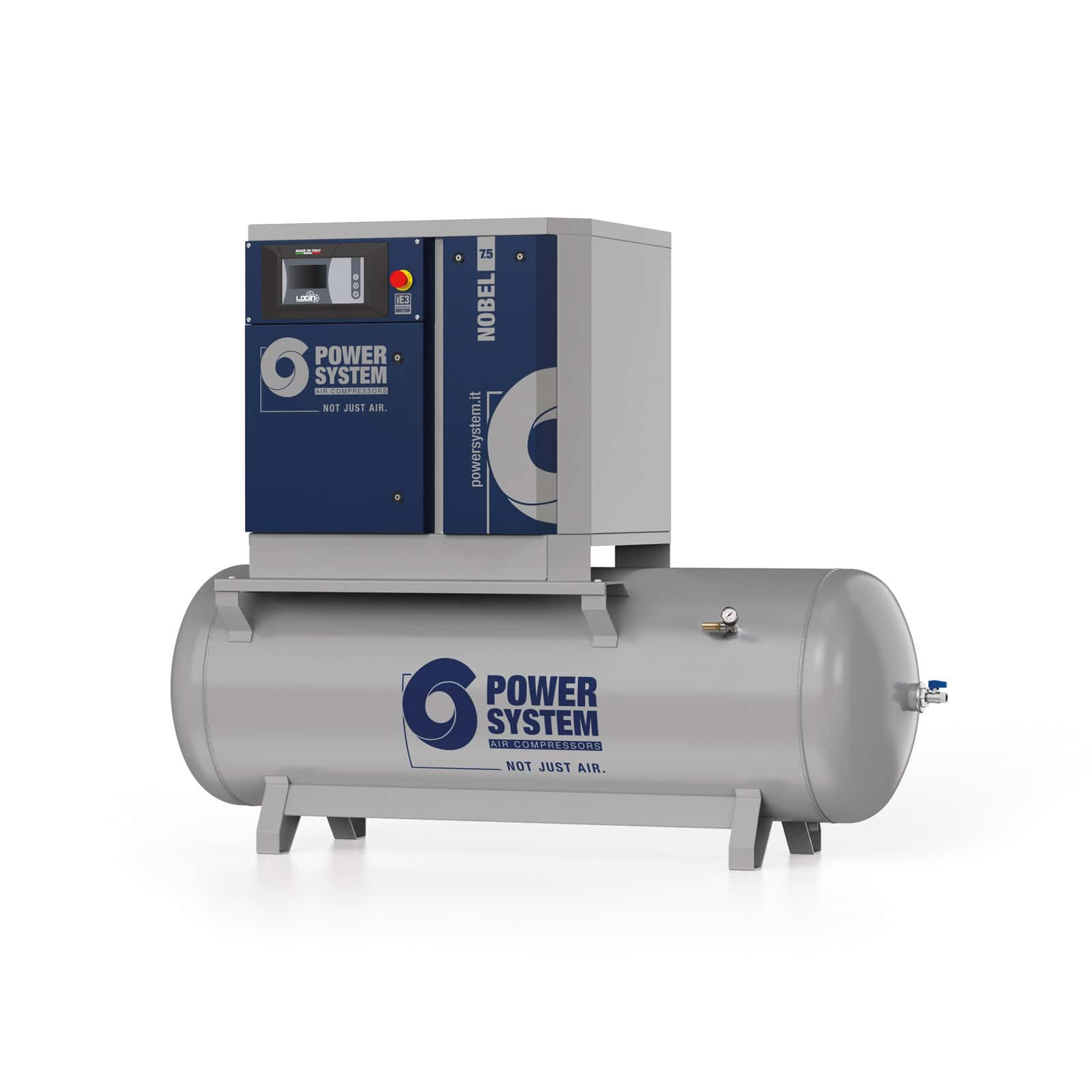NOBEL 7.5-10-500 Screw compressor with direct drive transmission, complete with tank.